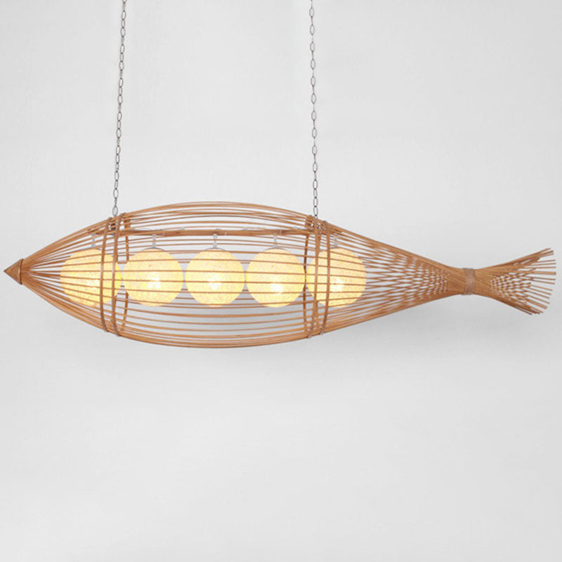 Fish-Shaped Bamboo Chandelier Lighting Minimalist Wood Pendant Light for Corridor Clearhalo 'Ceiling Lights' 'Chandeliers' Lighting' options 2248464