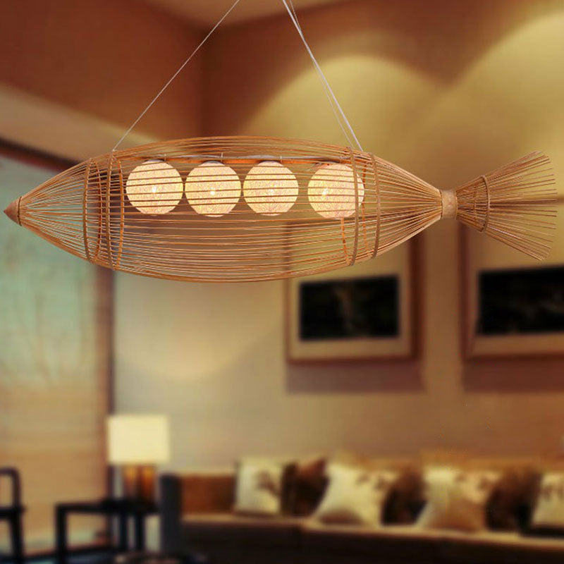 Fish-Like Ceiling Lighting Modern Style Bamboo 4 Bulbs Wood Chandelier Light Fixture Clearhalo 'Ceiling Lights' 'Chandeliers' Lighting' options 2248465