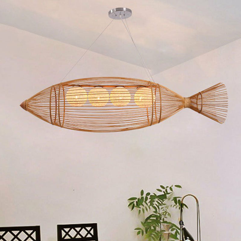 Fish-Like Ceiling Lighting Modern Style Bamboo 4 Bulbs Wood Chandelier Light Fixture Wood Clearhalo 'Ceiling Lights' 'Chandeliers' Lighting' options 2248466_3475b01d-5b9a-4868-9eea-5a2b8ce75c63