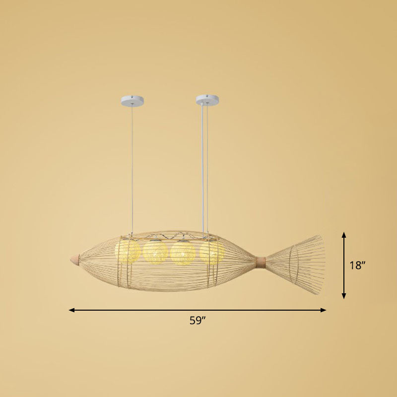 Contemporary Fish Chandelier Pendant Light Bamboo Tea Room Hanging Lighting in Wood Clearhalo 'Ceiling Lights' 'Chandeliers' Lighting' options 2248478