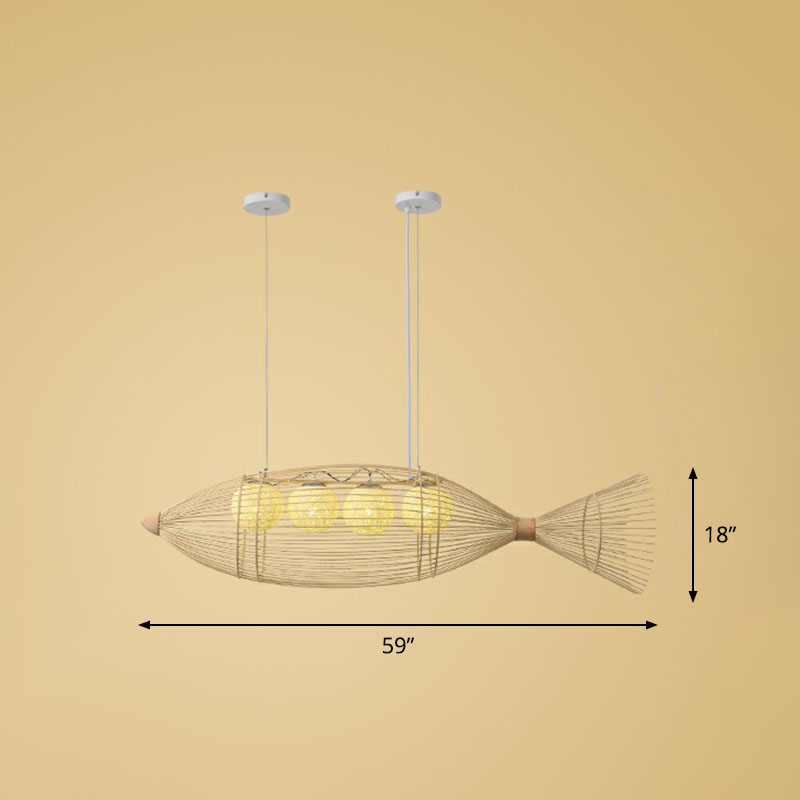 Contemporary Fish Chandelier Pendant Light Bamboo Tea Room Hanging Lighting in Wood 4 Wood Clearhalo 'Ceiling Lights' 'Chandeliers' Lighting' options 2248478_a583516c-feaa-496b-8e70-a3a9d7500af7