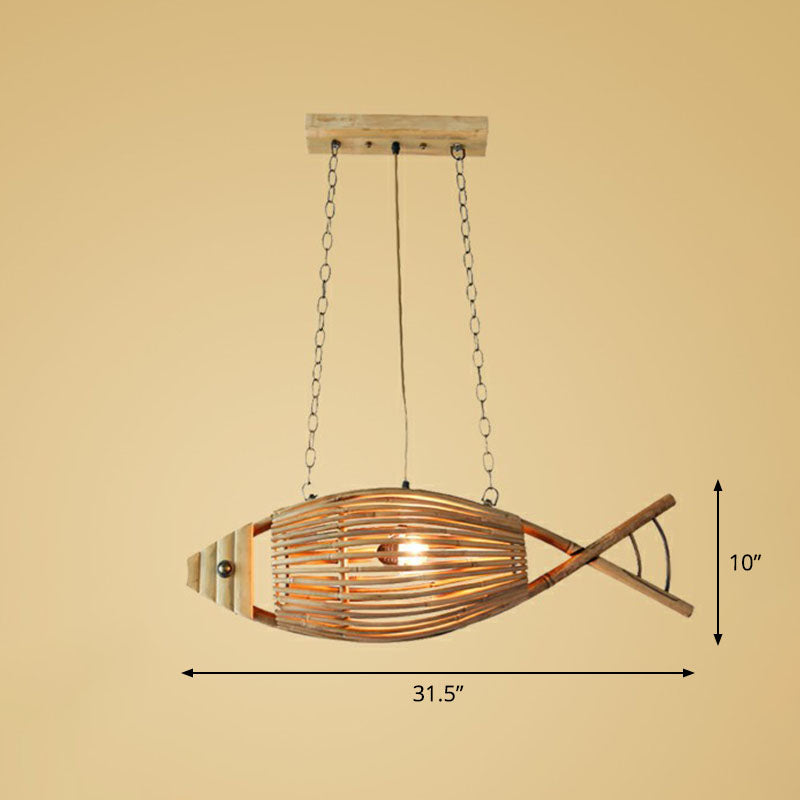 Contemporary Fish Chandelier Pendant Light Bamboo Tea Room Hanging Lighting in Wood 1 Wood Clearhalo 'Ceiling Lights' 'Chandeliers' Lighting' options 2248480_2043af86-3be9-4e72-b182-71f45b475570