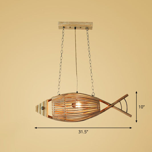 Contemporary Fish Chandelier Pendant Light Bamboo Tea Room Hanging Lighting in Wood Clearhalo 'Ceiling Lights' 'Chandeliers' Lighting' options 2248480