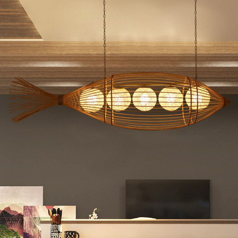 Handcrafted Fish Tea Room Chandelier Lighting Bamboo Minimalist Pendant Light in Wood Clearhalo 'Ceiling Lights' 'Chandeliers' Lighting' options 2248494