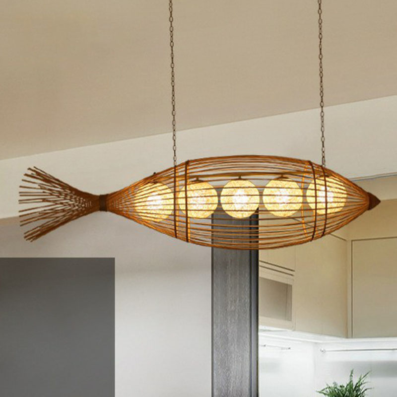 Handcrafted Fish Tea Room Chandelier Lighting Bamboo Minimalist Pendant Light in Wood 5 Wood Clearhalo 'Ceiling Lights' 'Chandeliers' Lighting' options 2248495_7ee37f29-827b-4229-8218-6a93dde05a96