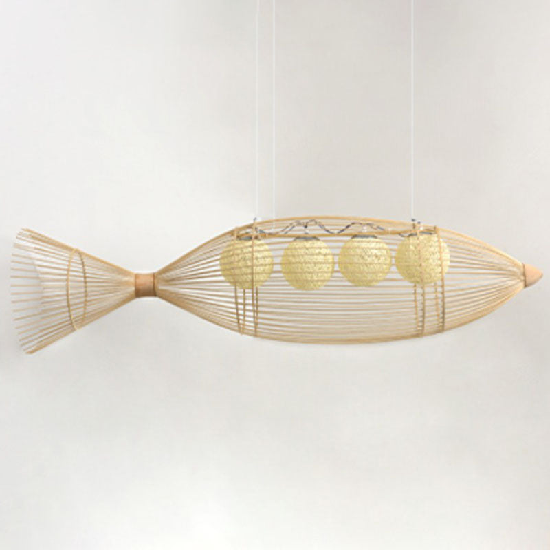 Handcrafted Fish Tea Room Chandelier Lighting Bamboo Minimalist Pendant Light in Wood Clearhalo 'Ceiling Lights' 'Chandeliers' Lighting' options 2248497