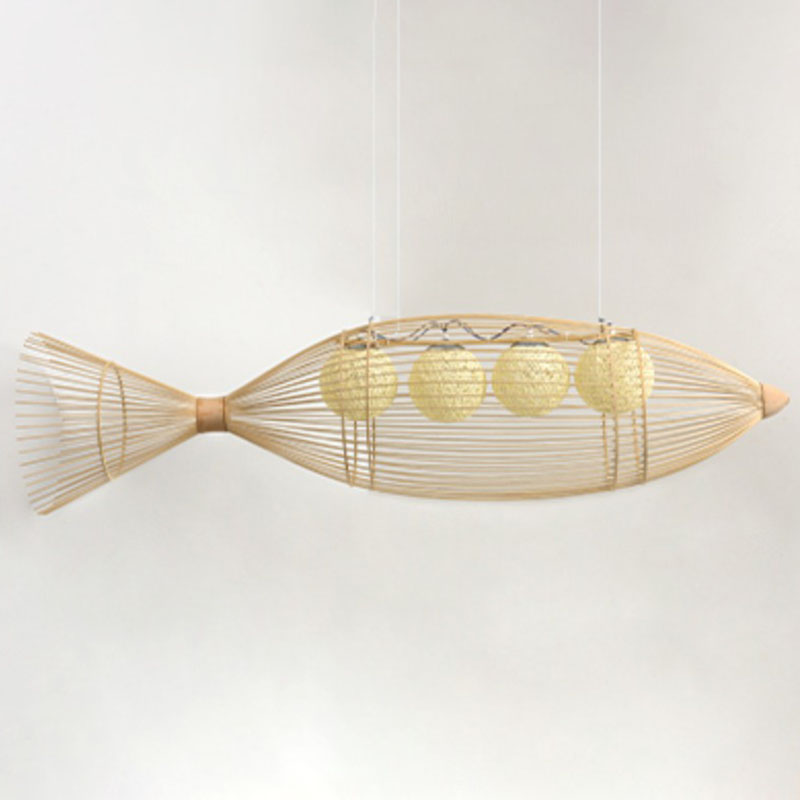 Handcrafted Fish Tea Room Chandelier Lighting Bamboo Minimalist Pendant Light in Wood 4 Wood Clearhalo 'Ceiling Lights' 'Chandeliers' Lighting' options 2248497_f341af40-6084-40bd-9f62-287774fdae8a