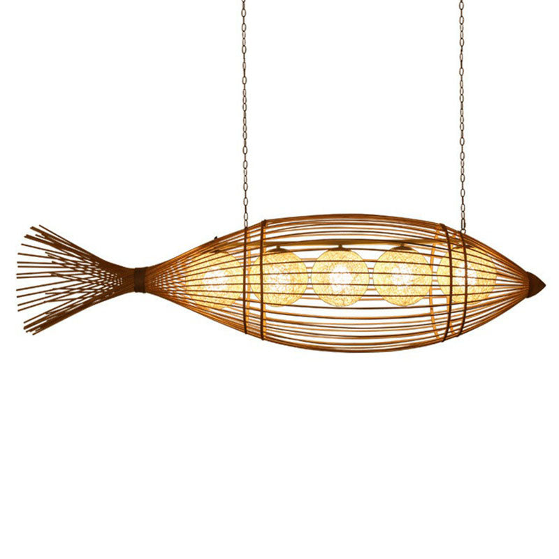 Handcrafted Fish Tea Room Chandelier Lighting Bamboo Minimalist Pendant Light in Wood Clearhalo 'Ceiling Lights' 'Chandeliers' Lighting' options 2248498