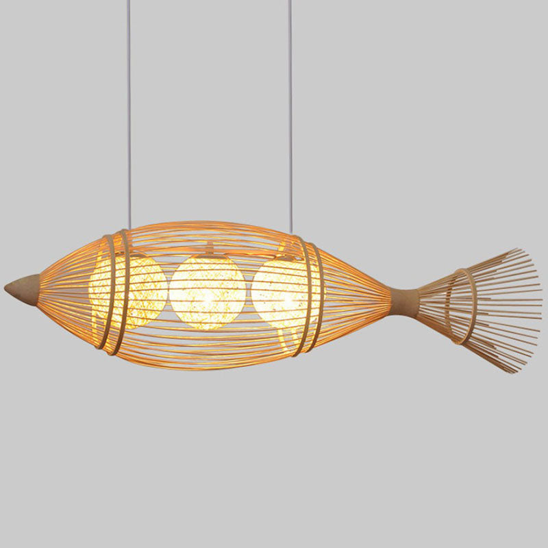 Handcrafted Fish Tea Room Chandelier Lighting Bamboo Minimalist Pendant Light in Wood Clearhalo 'Ceiling Lights' 'Chandeliers' Lighting' options 2248499