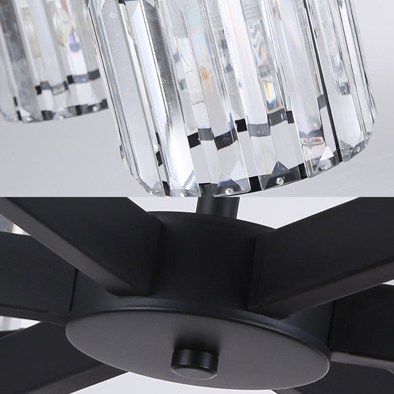 Cylindrical Crystal Semi Flush Light Modern 3/6/8-Head Black Ceiling Lamp for Living Room Clearhalo 'Ceiling Lights' 'Close To Ceiling Lights' 'Close to ceiling' 'Semi-flushmount' Lighting' 224850