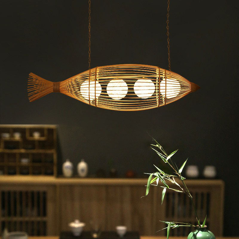 Bamboo Fish Shaped Ceiling Lighting South-east Asia 3 Bulbs Chandelier Light Fixture Clearhalo 'Ceiling Lights' 'Chandeliers' Lighting' options 2248501