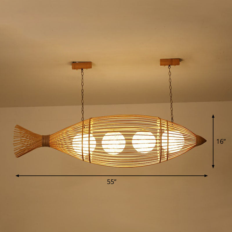 Bamboo Fish Shaped Ceiling Lighting South-east Asia 3 Bulbs Chandelier Light Fixture Clearhalo 'Ceiling Lights' 'Chandeliers' Lighting' options 2248502