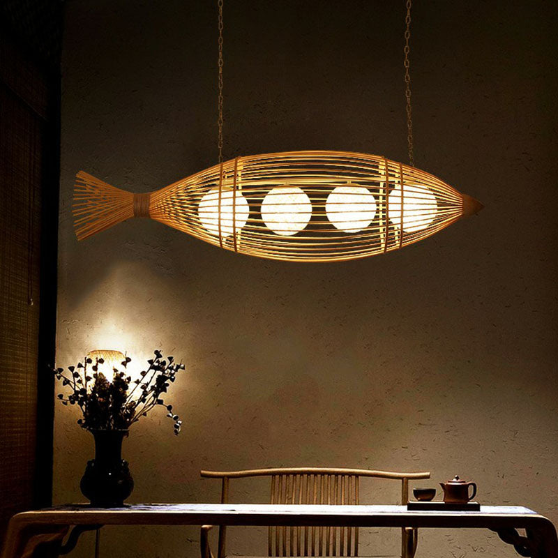 Bamboo Fish Shaped Ceiling Lighting South-east Asia 3 Bulbs Chandelier Light Fixture Clearhalo 'Ceiling Lights' 'Chandeliers' Lighting' options 2248503