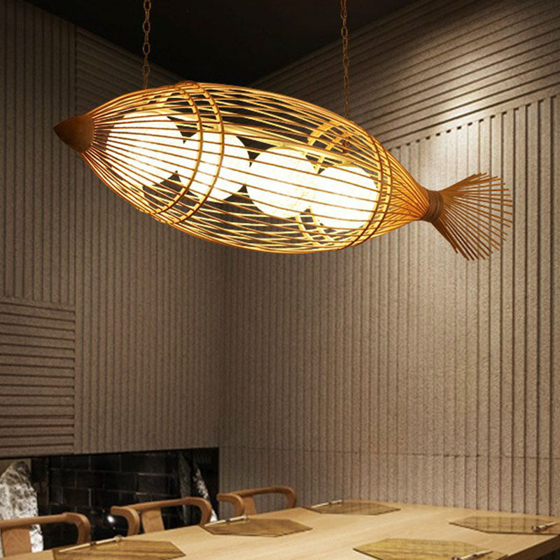 Bamboo Fish Shaped Ceiling Lighting South-east Asia 3 Bulbs Chandelier Light Fixture Clearhalo 'Ceiling Lights' 'Chandeliers' Lighting' options 2248504