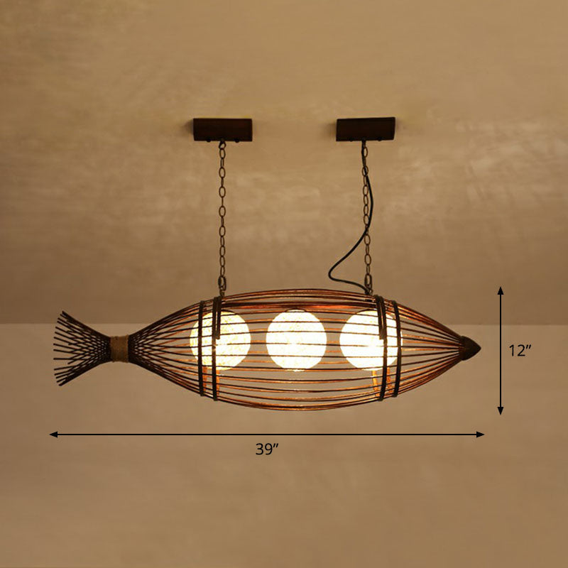 Bamboo Fish Shaped Ceiling Lighting South-east Asia 3 Bulbs Chandelier Light Fixture Clearhalo 'Ceiling Lights' 'Chandeliers' Lighting' options 2248505