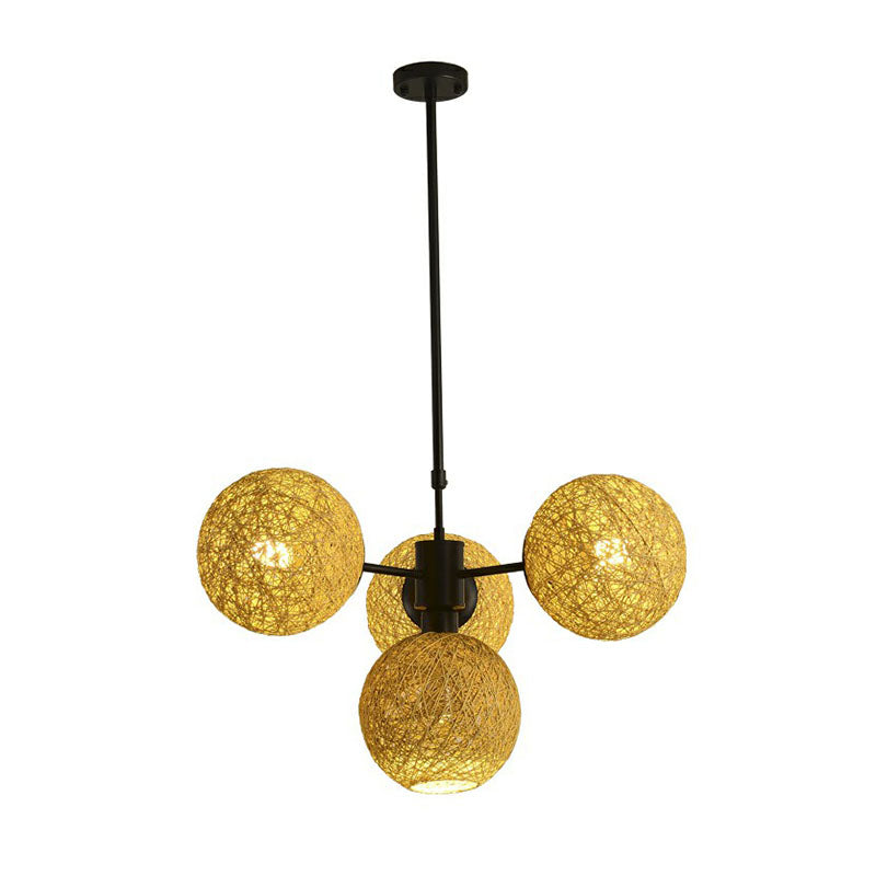 Sphere Rattan Chandelier Pendant Light Contemporary 4 Heads Flaxen Hanging Light Fixture Clearhalo 'Ceiling Lights' 'Chandeliers' Lighting' options 2248509