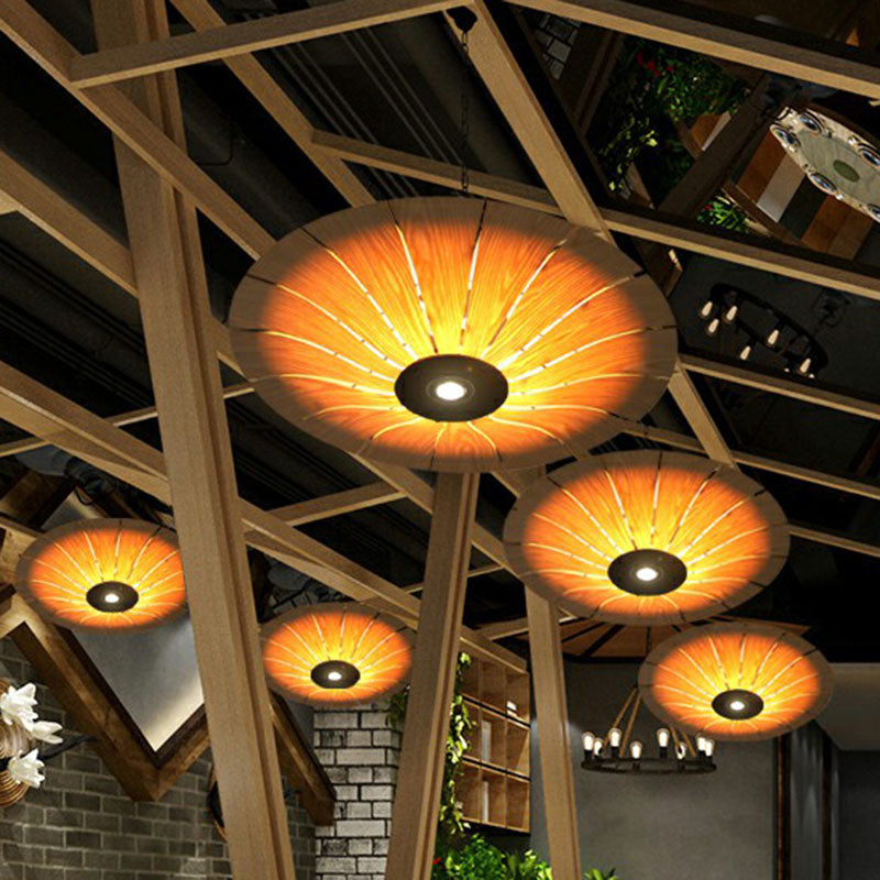 Asian Style Umbrella Chandelier Light Wood 3 Bulbs Restaurant Pendant Light Fixture Clearhalo 'Ceiling Lights' 'Chandeliers' Lighting' options 2248512