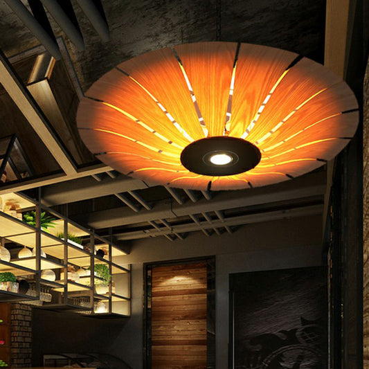 Asian Style Umbrella Chandelier Light Wood 3 Bulbs Restaurant Pendant Light Fixture Clearhalo 'Ceiling Lights' 'Chandeliers' Lighting' options 2248513