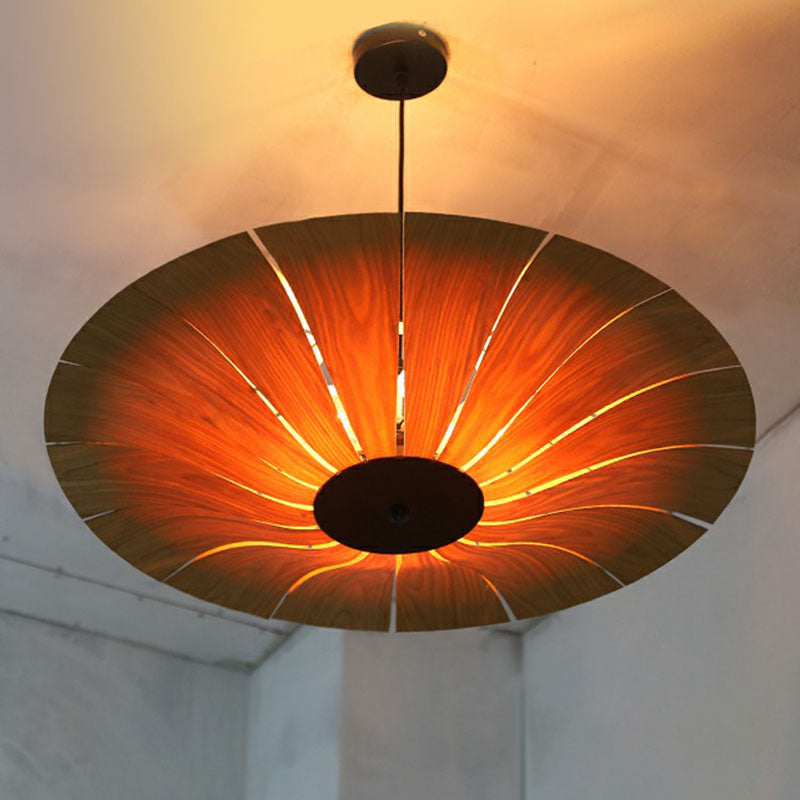 Asian Style Umbrella Chandelier Light Wood 3 Bulbs Restaurant Pendant Light Fixture Clearhalo 'Ceiling Lights' 'Chandeliers' Lighting' options 2248514