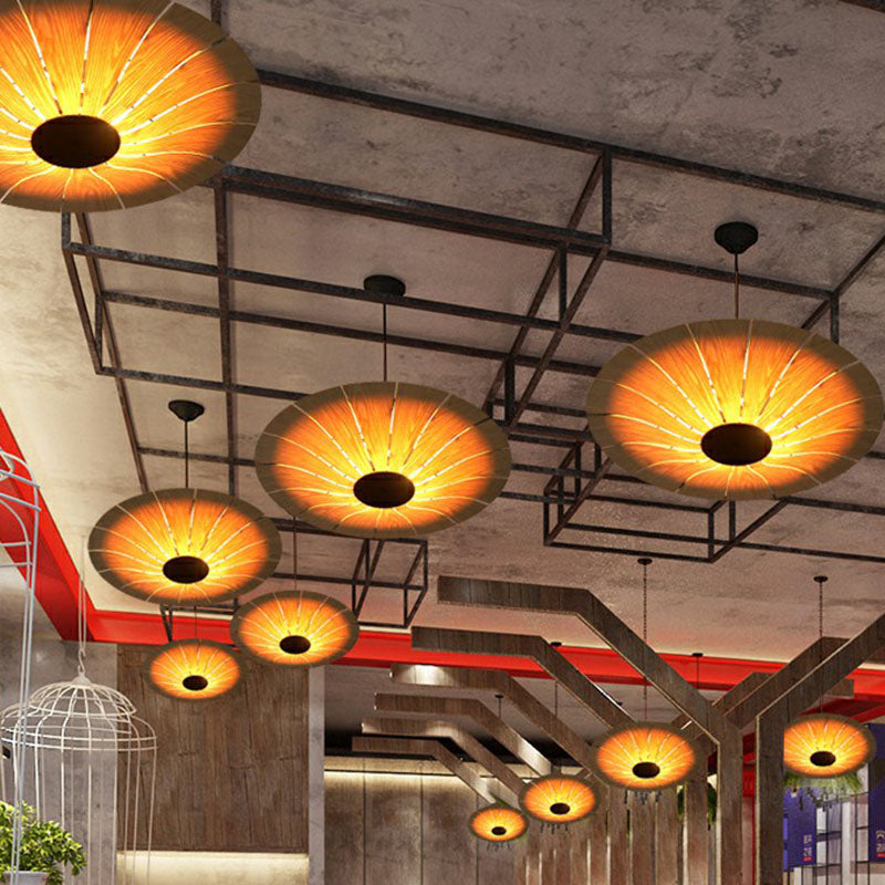 Asian Style Umbrella Chandelier Light Wood 3 Bulbs Restaurant Pendant Light Fixture Clearhalo 'Ceiling Lights' 'Chandeliers' Lighting' options 2248517