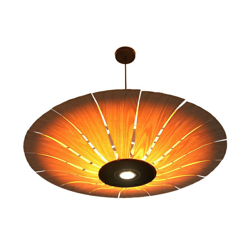 Asian Style Umbrella Chandelier Light Wood 3 Bulbs Restaurant Pendant Light Fixture Clearhalo 'Ceiling Lights' 'Chandeliers' Lighting' options 2248519