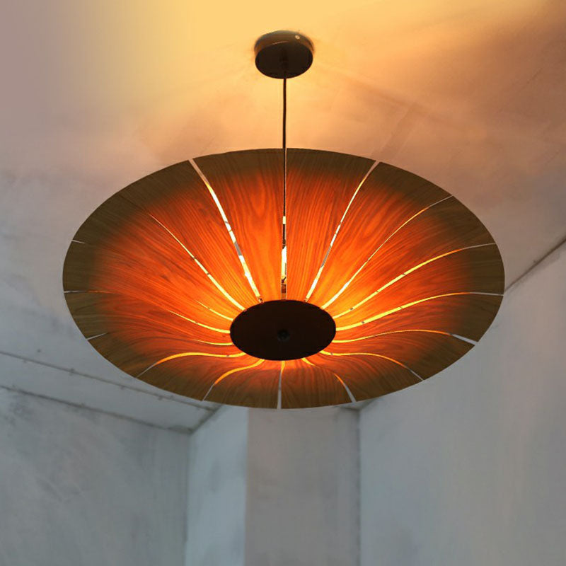 Asian Style Umbrella Chandelier Light Wood 3 Bulbs Restaurant Pendant Light Fixture Clearhalo 'Ceiling Lights' 'Chandeliers' Lighting' options 2248521