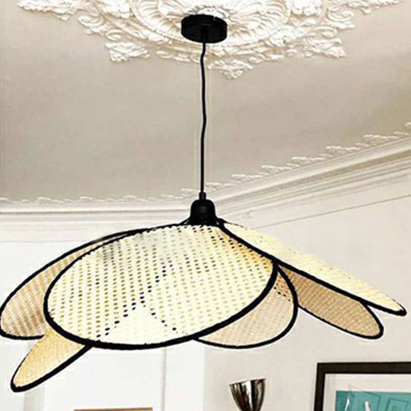 Flower-Like Ceiling Lighting Asian Style Rattan 1��Bulb Wood Hanging Lamp for Tea Room Clearhalo 'Ceiling Lights' 'Pendant Lights' 'Pendants' Lighting' 2248538