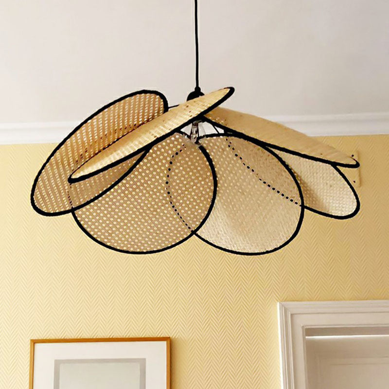 Flower-Like Ceiling Lighting Asian Style Rattan 1��Bulb Wood Hanging Lamp for Tea Room Clearhalo 'Ceiling Lights' 'Pendant Lights' 'Pendants' Lighting' 2248539