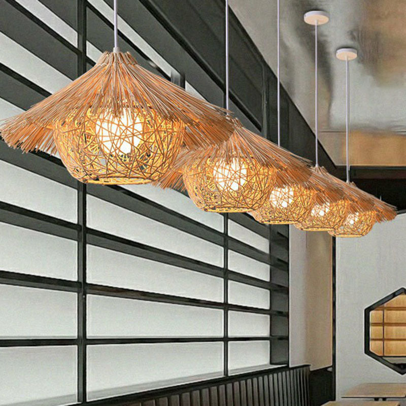 Weaving Bamboo Suspension Light Simplicity 1-Light Wood Pendant Light Fixture for Restaurant Wood B Clearhalo 'Ceiling Lights' 'Pendant Lights' 'Pendants' Lighting' 2248551_464ec41a-6d64-4cda-9029-f297aa8e7548