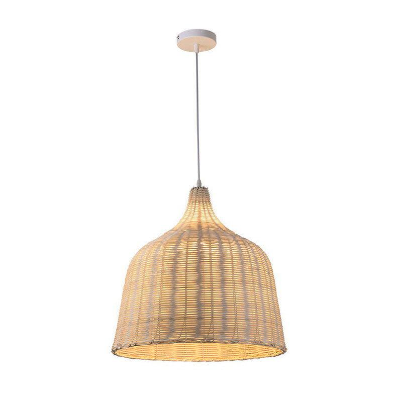 Weaving Bamboo Suspension Light Simplicity 1-Light Wood Pendant Light Fixture for Restaurant Clearhalo 'Ceiling Lights' 'Pendant Lights' 'Pendants' Lighting' 2248554