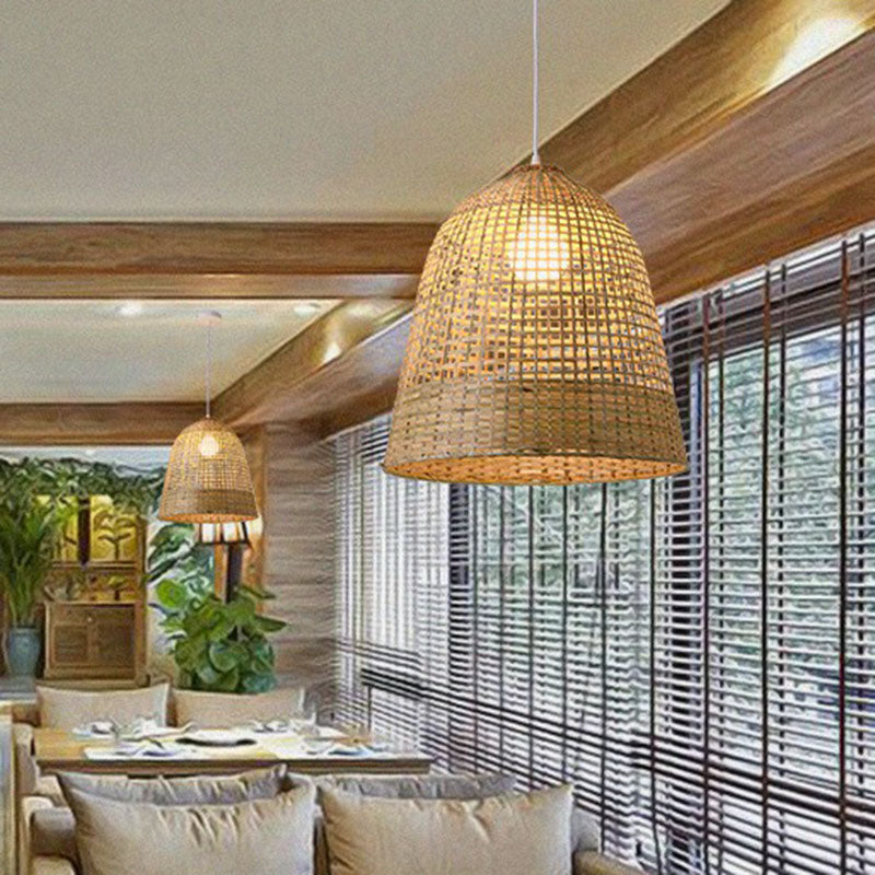 Weaving Bamboo Suspension Light Simplicity 1-Light Wood Pendant Light Fixture for Restaurant Wood C Clearhalo 'Ceiling Lights' 'Pendant Lights' 'Pendants' Lighting' 2248555_ce609e94-3612-4373-9687-6a4eaf7136f4