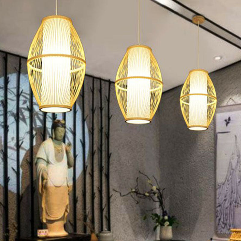 Handcrafted Ceiling Light Chinese Style Bamboo Single Restaurant Hanging Pendant Light in Wood Clearhalo 'Ceiling Lights' 'Pendant Lights' 'Pendants' Lighting' 2248557