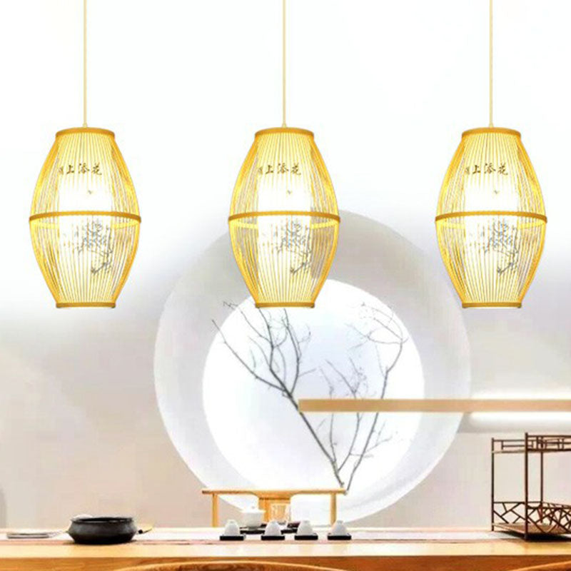 Handcrafted Ceiling Light Chinese Style Bamboo Single Restaurant Hanging Pendant Light in Wood Clearhalo 'Ceiling Lights' 'Pendant Lights' 'Pendants' Lighting' 2248558