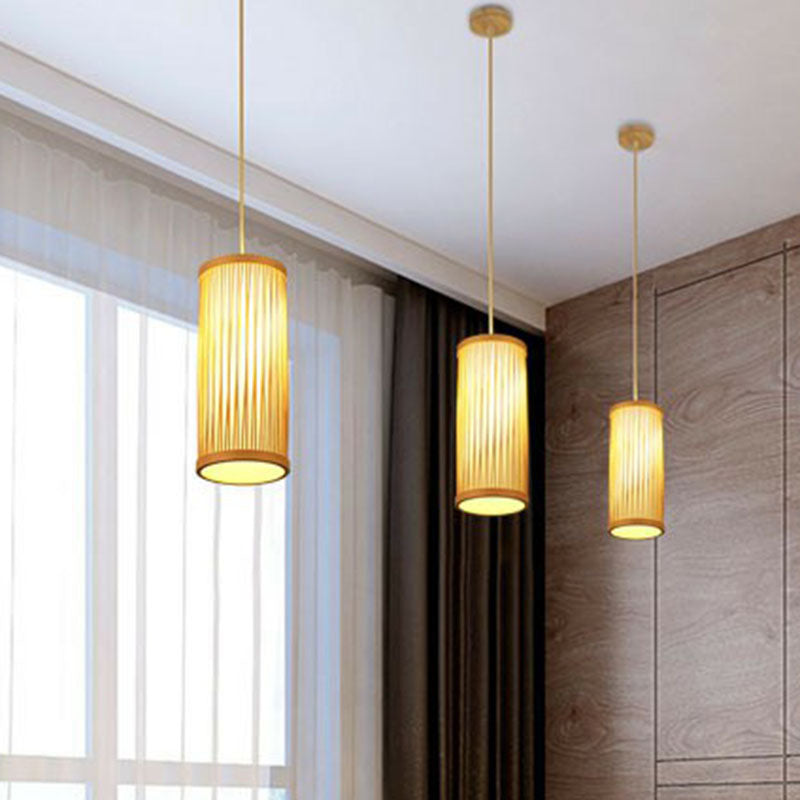 Handcrafted Ceiling Light Chinese Style Bamboo Single Restaurant Hanging Pendant Light in Wood Clearhalo 'Ceiling Lights' 'Pendant Lights' 'Pendants' Lighting' 2248559