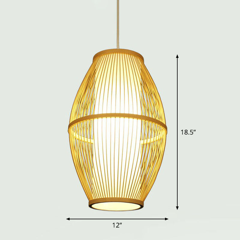 Handcrafted Ceiling Light Chinese Style Bamboo Single Restaurant Hanging Pendant Light in Wood Clearhalo 'Ceiling Lights' 'Pendant Lights' 'Pendants' Lighting' 2248561