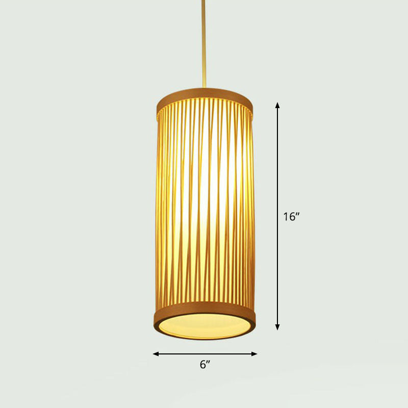 Handcrafted Ceiling Light Chinese Style Bamboo Single Restaurant Hanging Pendant Light in Wood Clearhalo 'Ceiling Lights' 'Pendant Lights' 'Pendants' Lighting' 2248562