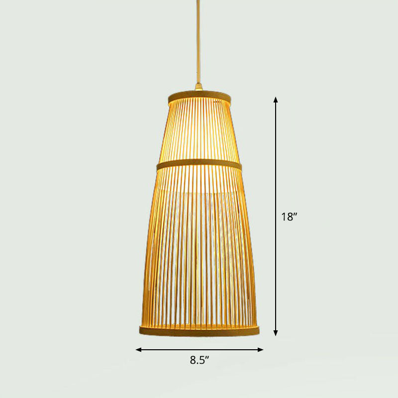 Handcrafted Ceiling Light Chinese Style Bamboo Single Restaurant Hanging Pendant Light in Wood Clearhalo 'Ceiling Lights' 'Pendant Lights' 'Pendants' Lighting' 2248565