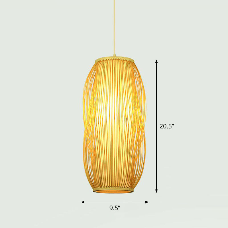 Handcrafted Ceiling Light Chinese Style Bamboo Single Restaurant Hanging Pendant Light in Wood Clearhalo 'Ceiling Lights' 'Pendant Lights' 'Pendants' Lighting' 2248566