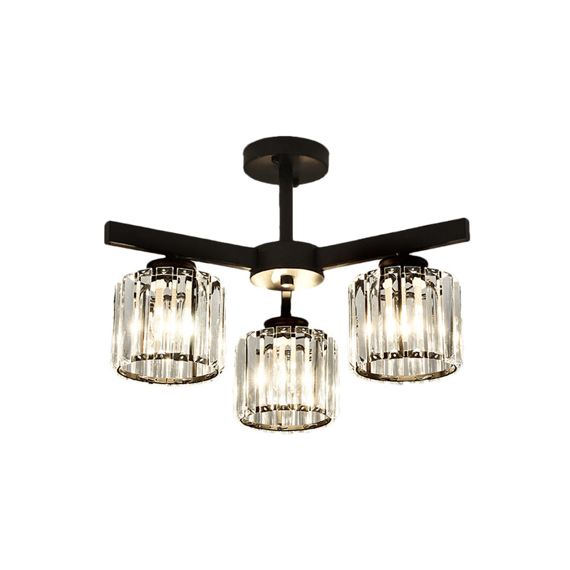 Cylindrical Crystal Semi Flush Light Modern 3/6/8-Head Black Ceiling Lamp for Living Room Clearhalo 'Ceiling Lights' 'Close To Ceiling Lights' 'Close to ceiling' 'Semi-flushmount' Lighting' 224857