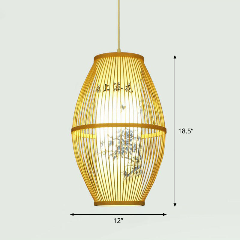 Handcrafted Ceiling Light Chinese Style Bamboo Single Restaurant Hanging Pendant Light in Wood Clearhalo 'Ceiling Lights' 'Pendant Lights' 'Pendants' Lighting' 2248571