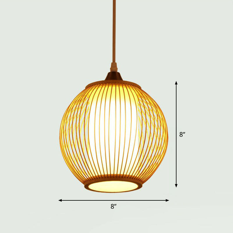 Handcrafted Ceiling Light Chinese Style Bamboo Single Restaurant Hanging Pendant Light in Wood Clearhalo 'Ceiling Lights' 'Pendant Lights' 'Pendants' Lighting' 2248573