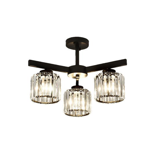 Cylindrical Crystal Semi Flush Light Modern 3/6/8-Head Black Ceiling Lamp for Living Room Clearhalo 'Ceiling Lights' 'Close To Ceiling Lights' 'Close to ceiling' 'Semi-flushmount' Lighting' 224857