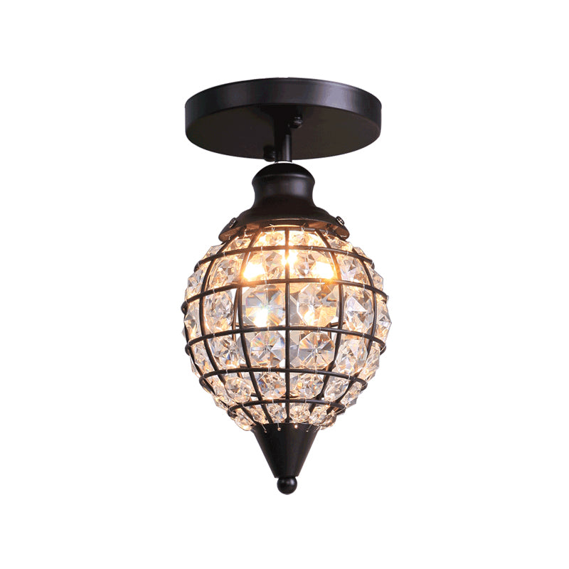 5"/6.5" W Mini Disco Ball Ceiling Light Rustic Iron Frame 1 Light Semi Flush Lamp with Crystal Draping Clearhalo 'Ceiling Lights' 'Close To Ceiling Lights' 'Close to ceiling' 'Semi-flushmount' Lighting' 224862