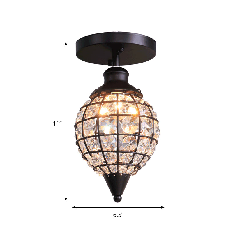 5"/6.5" W Mini Disco Ball Ceiling Light Rustic Iron Frame 1 Light Semi Flush Lamp with Crystal Draping Clearhalo 'Ceiling Lights' 'Close To Ceiling Lights' 'Close to ceiling' 'Semi-flushmount' Lighting' 224864