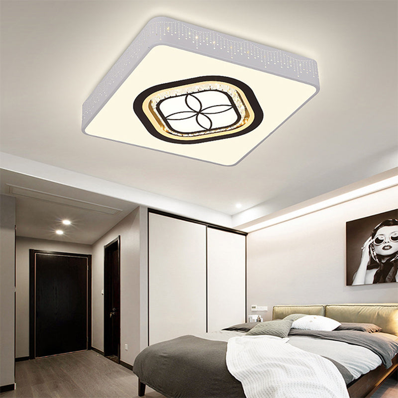 Simple Square Flush Mount Acrylic LED Bedroom Ceiling Mounted Fixture with Crystal Oval/Square/Flower Pattern White Square Clearhalo 'Ceiling Lights' 'Close To Ceiling Lights' 'Close to ceiling' 'Flush mount' Lighting' 224866