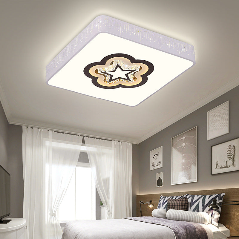 Simple Square Flush Mount Acrylic LED Bedroom Ceiling Mounted Fixture with Crystal Oval/Square/Flower Pattern White Flower Clearhalo 'Ceiling Lights' 'Close To Ceiling Lights' 'Close to ceiling' 'Flush mount' Lighting' 224873