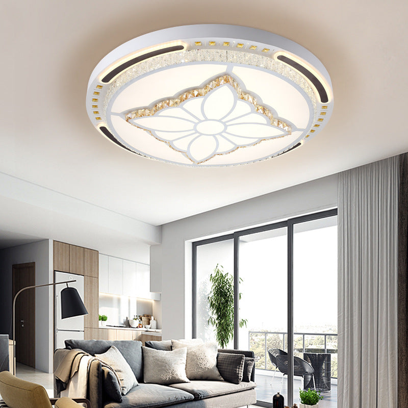 23.5"/31.5" W Crystal Shaded Round Flush Ceiling Light Contemporary LED Living Room Flush Lamp in White White 31.5" Clearhalo 'Ceiling Lights' 'Close To Ceiling Lights' 'Close to ceiling' 'Flush mount' Lighting' 224875