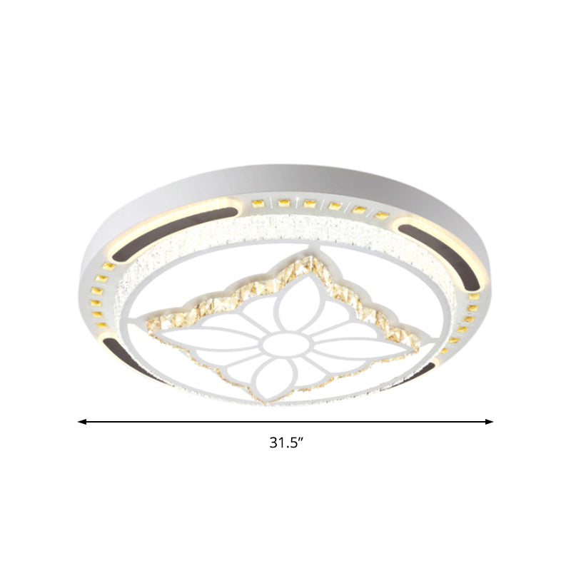 23.5"/31.5" W Crystal Shaded Round Flush Ceiling Light Contemporary LED Living Room Flush Lamp in White Clearhalo 'Ceiling Lights' 'Close To Ceiling Lights' 'Close to ceiling' 'Flush mount' Lighting' 224878