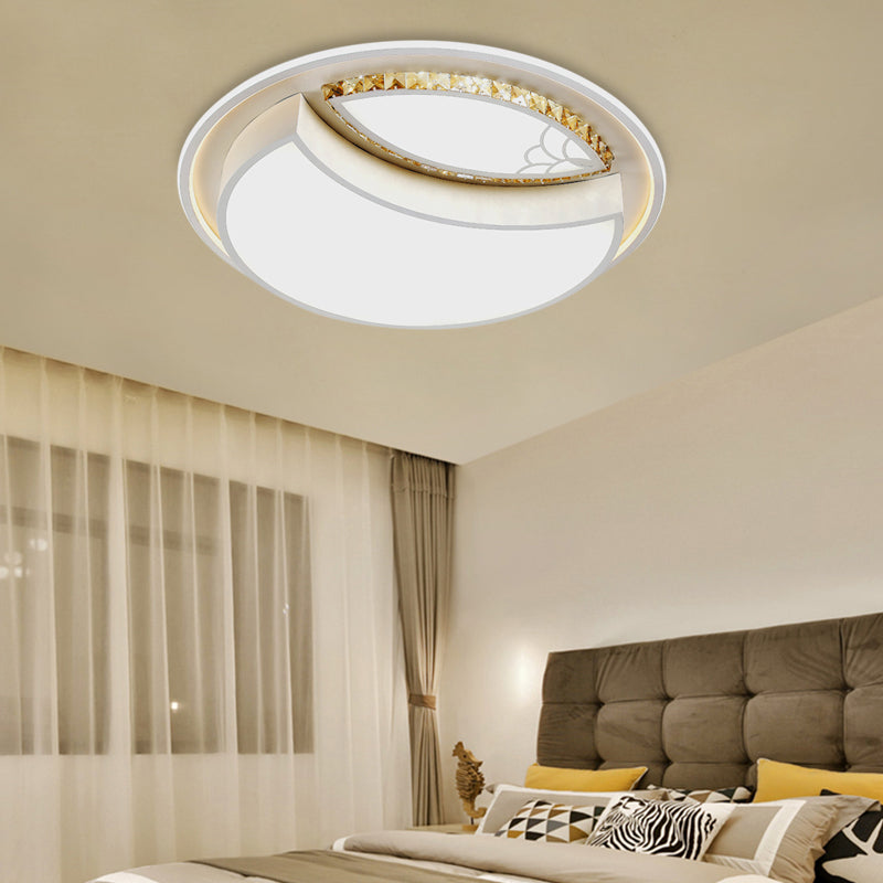 Dome Acrylic Flushmount Minimal LED White Ceiling Lamp for Bedroom with Crystal Round/Moon/Flower Pattern White Moon Clearhalo 'Ceiling Lights' 'Close To Ceiling Lights' 'Close to ceiling' 'Flush mount' Lighting' 224883