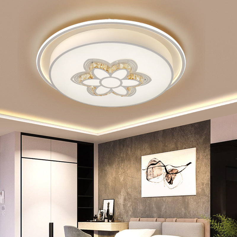 Dome Acrylic Flushmount Minimal LED White Ceiling Lamp for Bedroom with Crystal Round/Moon/Flower Pattern White Flower Clearhalo 'Ceiling Lights' 'Close To Ceiling Lights' 'Close to ceiling' 'Flush mount' Lighting' 224888